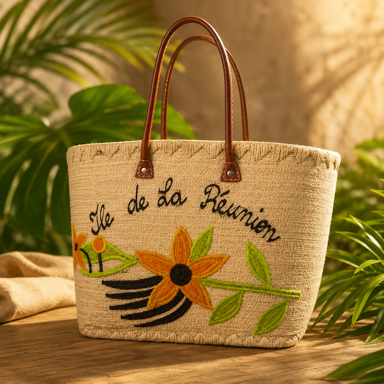 Panier double broderie motif ile de la Réunion